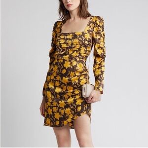 Square-Neck Yellow Floral Mini Dress